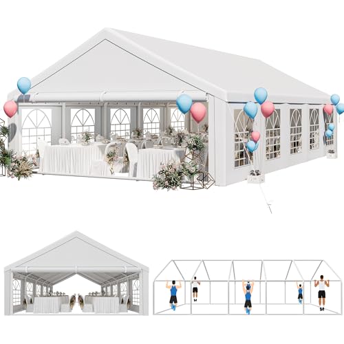 YITAHOME 16x32ft Heavy Duty Party Tent Outdoor Wedding Tent Canopy Event Shelters Upgraded Galvanized Steel Carport with Removable Sidewall Windows for Commercial and Parties, White