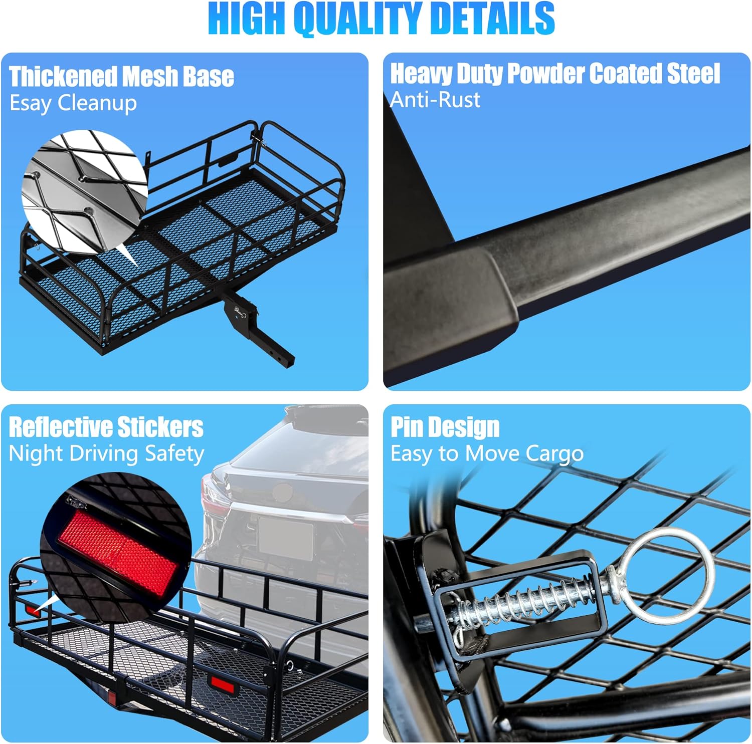 500 Lbs Heavy Duty Hitch Mount Cargo Carrier 60"x24"x14.4" Folding Rear Luggage Rack Basket Fits 2" Receiver for Car SUV Camping Traveling with Stablizer Waterproof Bag Net Ratchet Straps Lock