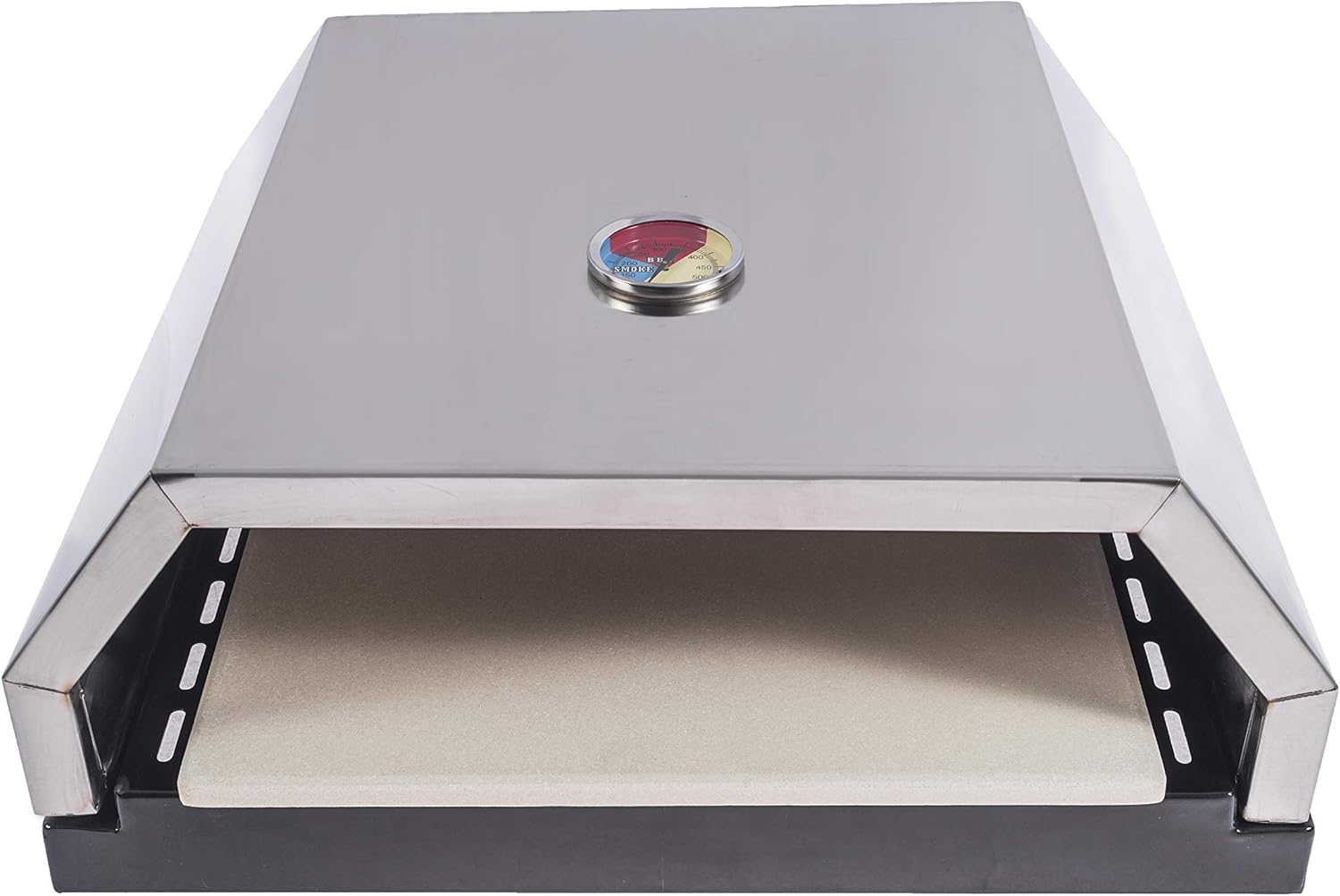 DELSbbq Open Faced Grill Pizza Oven for Gas or Charcoal Grill, Includes Ceramic Stone and Thermometer