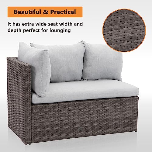 Solaste 7 Piece Outdoor Patio Furniture Set, Outdoor Sectional PE Rattan Patio Conversation Sofa with All Weather Dining Table Chair Set, Blue
