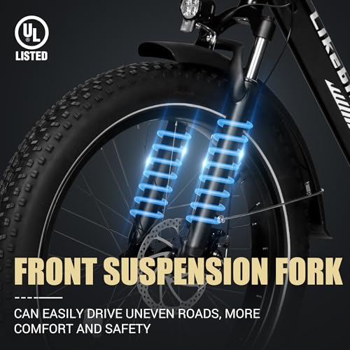 Likebike Electric Mountain Bike,26" Fat Tire Electric Bike for Adults Peak 720W, 48V 13Ah Battery,UL 2849 Certified,Step Thru Ebike,Off Road E-bike 25MPH 7-Speed and Front Suspension Electric bicycles