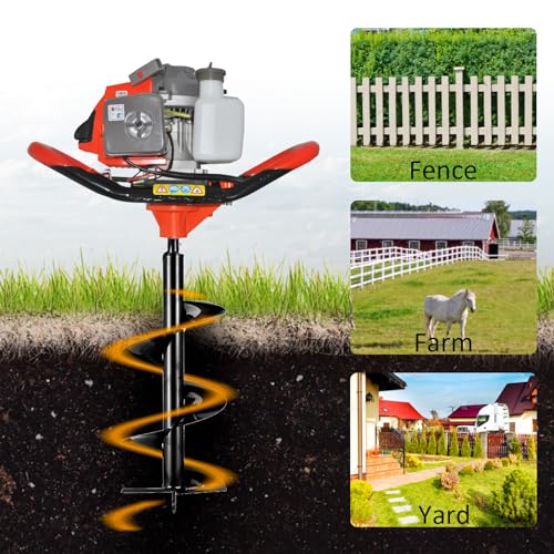 85cc 4HP Post Hole Digger Gas Powered, Gas Earth Auger/Ice Auger, with 3 Drill Bits 4"/8"/12" + 2 Extension Bar, One Man Earth Auger for Planting Fence, EPA Compliant Post Hole Auger