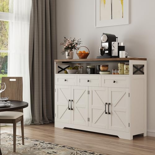 51" L Modern Farmhouse Sideboard Buffet Cabinet, White Storage Cabinet with Drawers & Shelves, Kitchen Pantry Hutch Cabinet, Coffee Bar Station Table for Living Room, Dining Room, Entryway