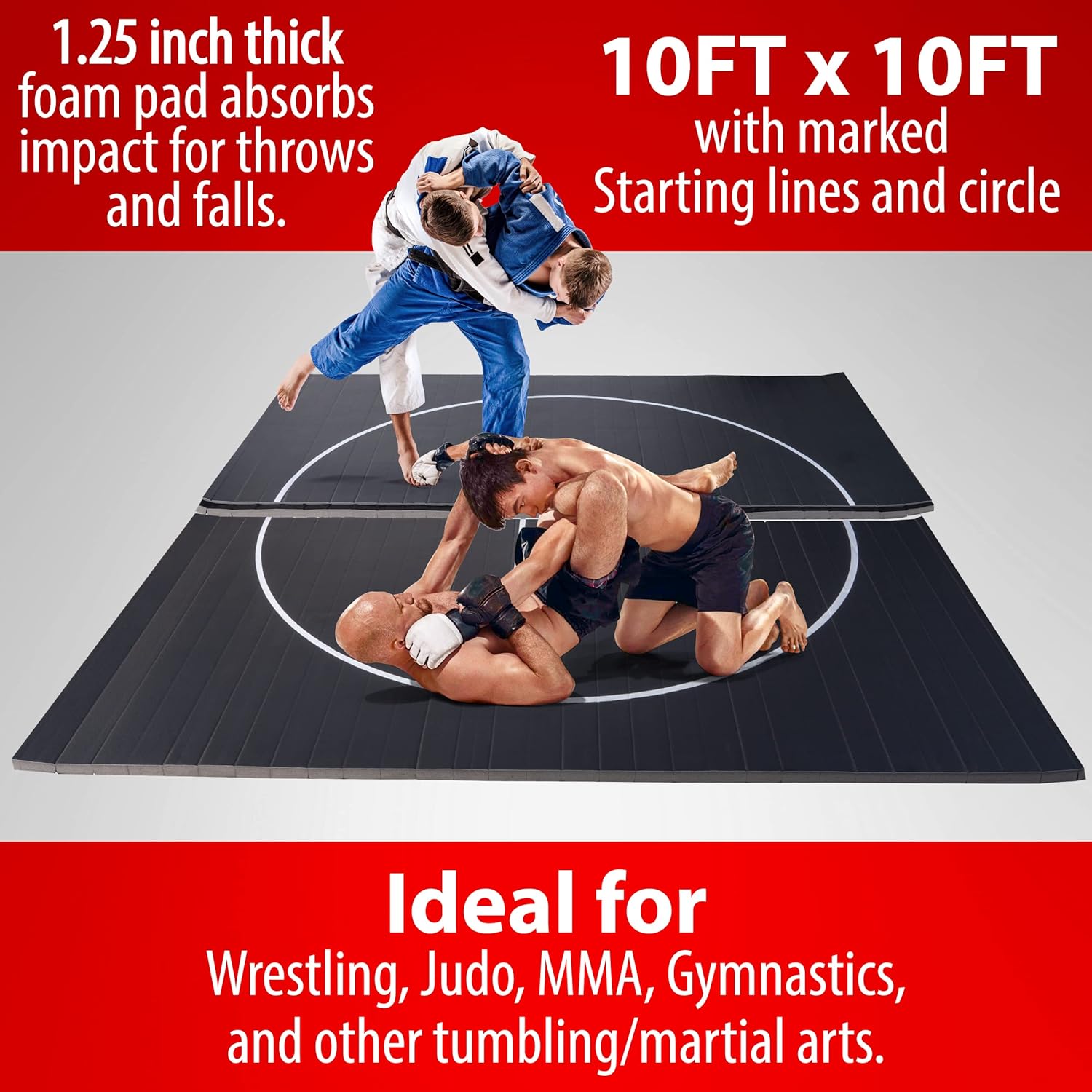 Gold Medal Sports 10' x 10' Wrestling Mat, Jiu Jitsu BJJ Mats, Wrestling Mats, Martial Arts Thick Mats for Home, Judo Tatami Wrestling Mat, Flexi Roll