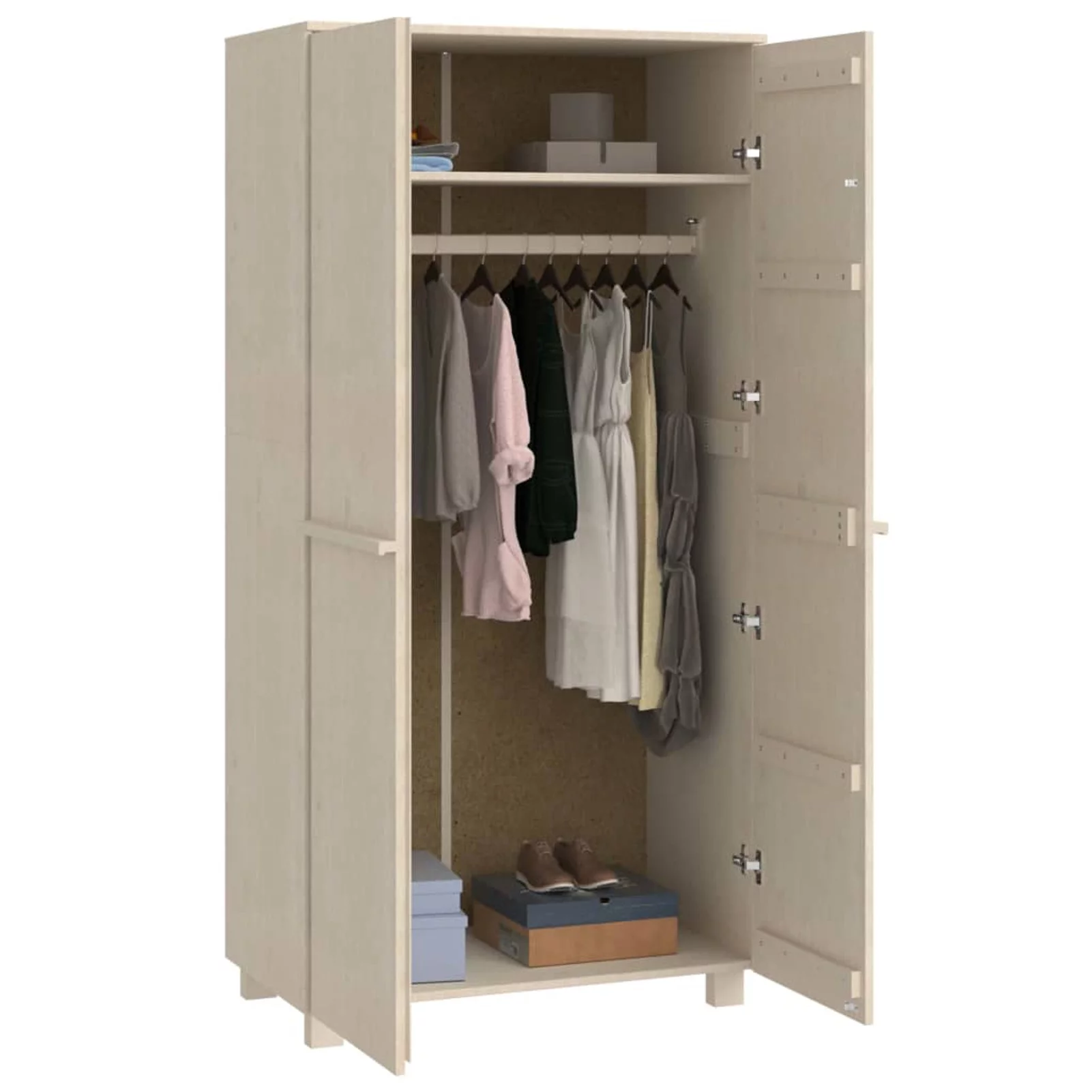 moobody Wardrobe with Storage Compartment and Hanging Rod, Pine Wood Clothes Organizer, Wooden Armoire Cabinet for Bedroom Home Furniture 39 x 17.7 x 70.9 Inches (W x D x H)