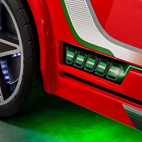 GTS EV Twin Race Car Bed, Remote Control, LED Lights, EV Sound FX, Vegan Leather Interior, License Plate, White