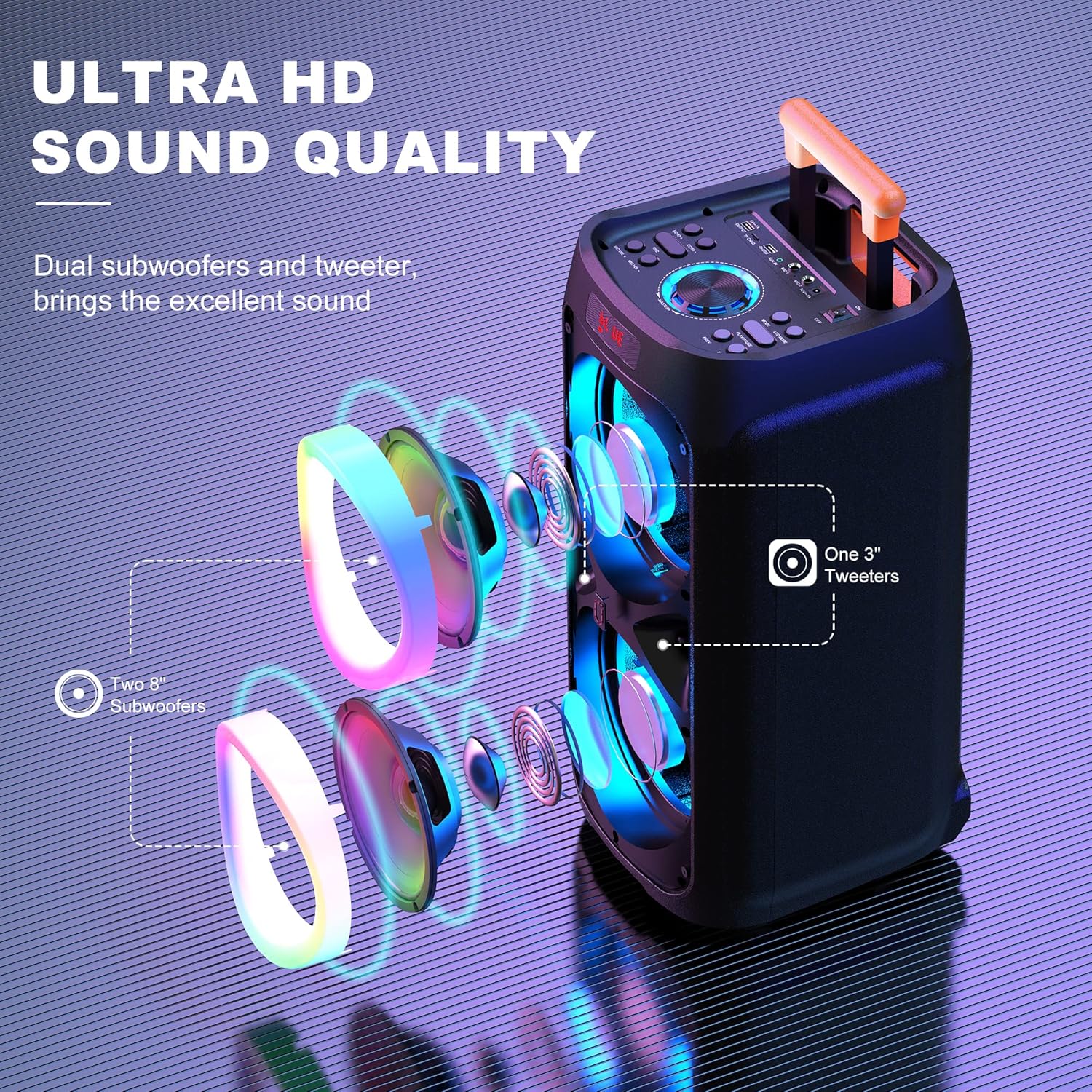 JYX Karaoke Machine with 2 Wireless Microphones for Adults, 8" Big Bluetooth Party Speaker with 500W Peak Power,PA System with DJ Light, Rolling Wheels and Trolley,Perfect for Outdoor