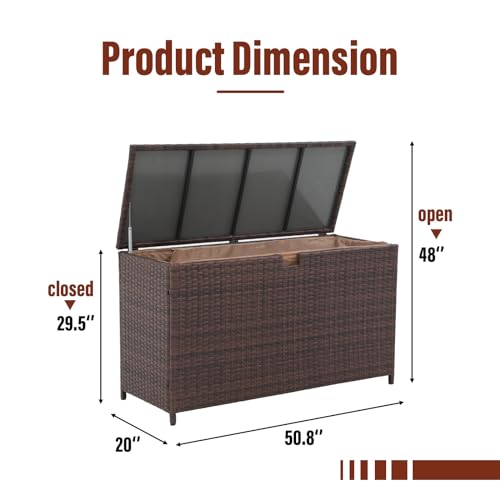 Yangming 120 Gallon Large Deck Box, Outdoor Storage Box Waterproof Wicker Patio Bin for Toy Pool Garden Cushion
