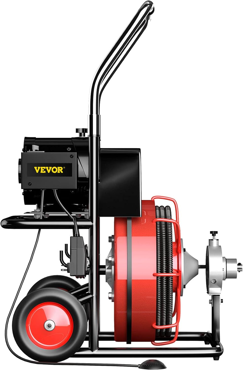 VEVOR 75 Ft x 3/8 Inch Cleaner 370W Open Drain Cleaning Machine for 1 to 4 inch Pipe, Red