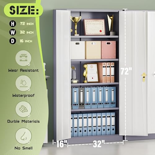 Incbruce 72” Metal Storage Cabinet, Garage Cabinets and Storage System with Doors and Shelves, Tall Lockable Tool Cabinet for Garage, Office, Home (Black)