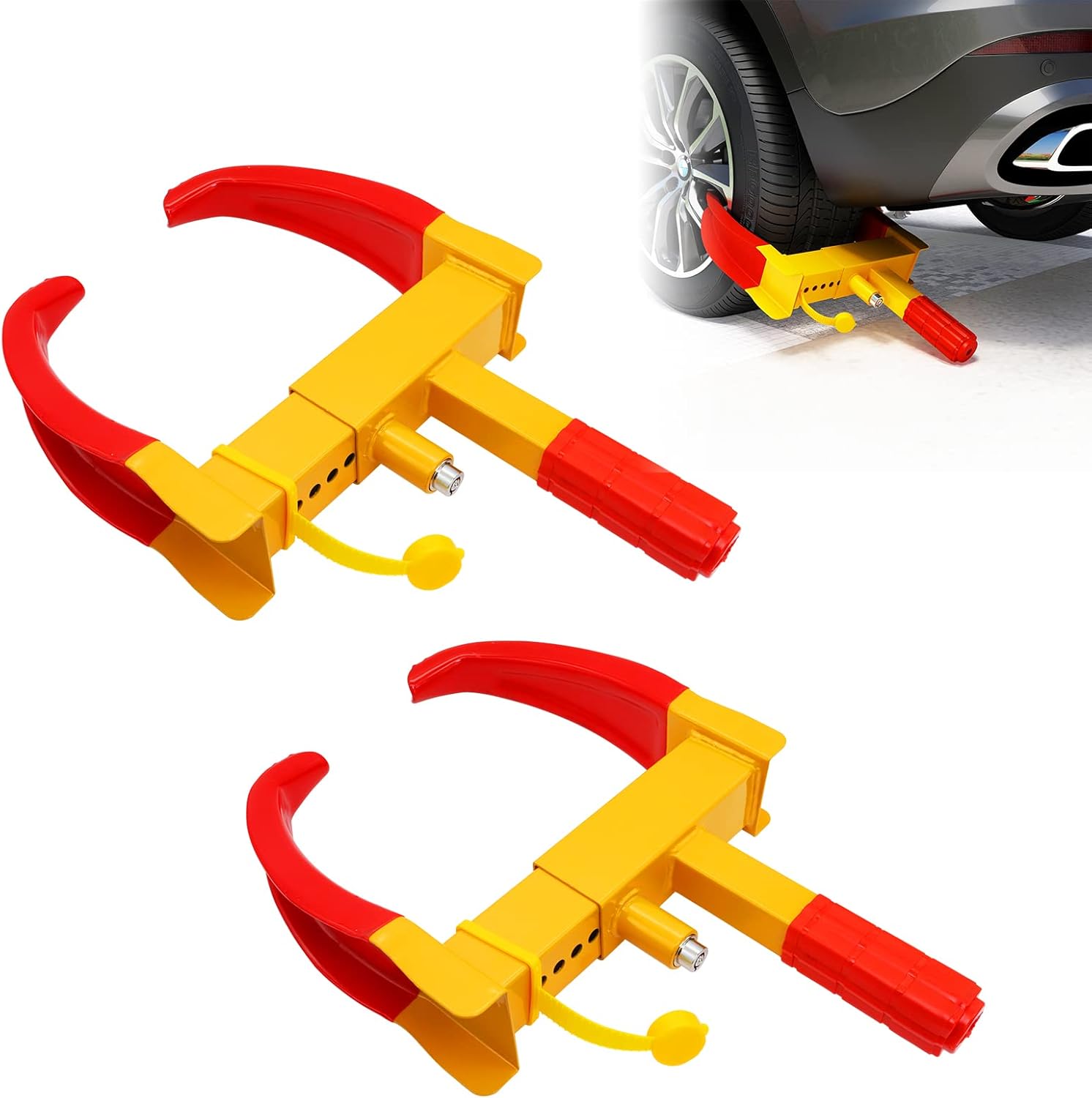 DIWANGUS Wheel Clamp Lock Universal Security Tire Lock Adjustable Anti Theft Lock Heavy Duty Trailer Lock Wheel Clamp for Most Cars SUV Motorcycle (2PCS)