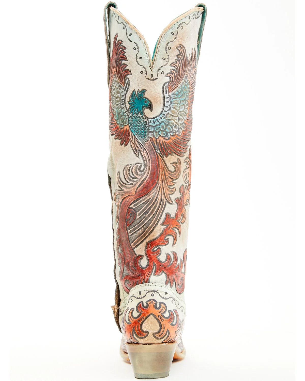 Corral Women's Fire Phoenix Hand Tooled And Painted Tall Western Boot Snip Toe White 7 1/2 M  US