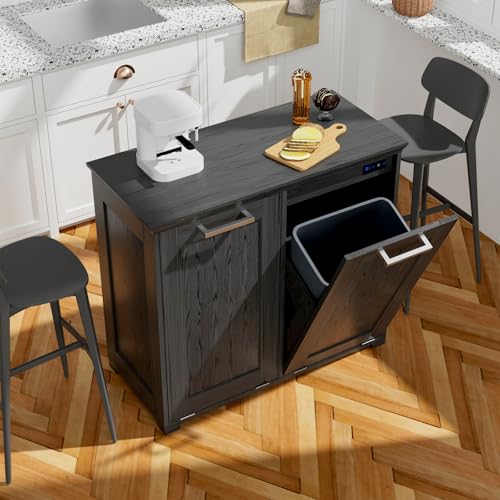 Wooden Tilt Out Trash Cabinet, Hidden Trash Can Cabinet 10-Gallon Garbage Cabinet for Kitchen, Living Room & Bathroom White Finish