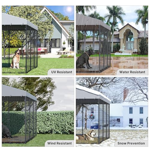 Kurapika Large Outdoor Dog Cage, Heavy-Duty Kennel Enclosure with Weatherproof UV-ResistantCover, Zinc-Coated Steel Barrier Fence with Dual Safety Lock for Yard & Patio (118" L x 118" W x 70.9" H)