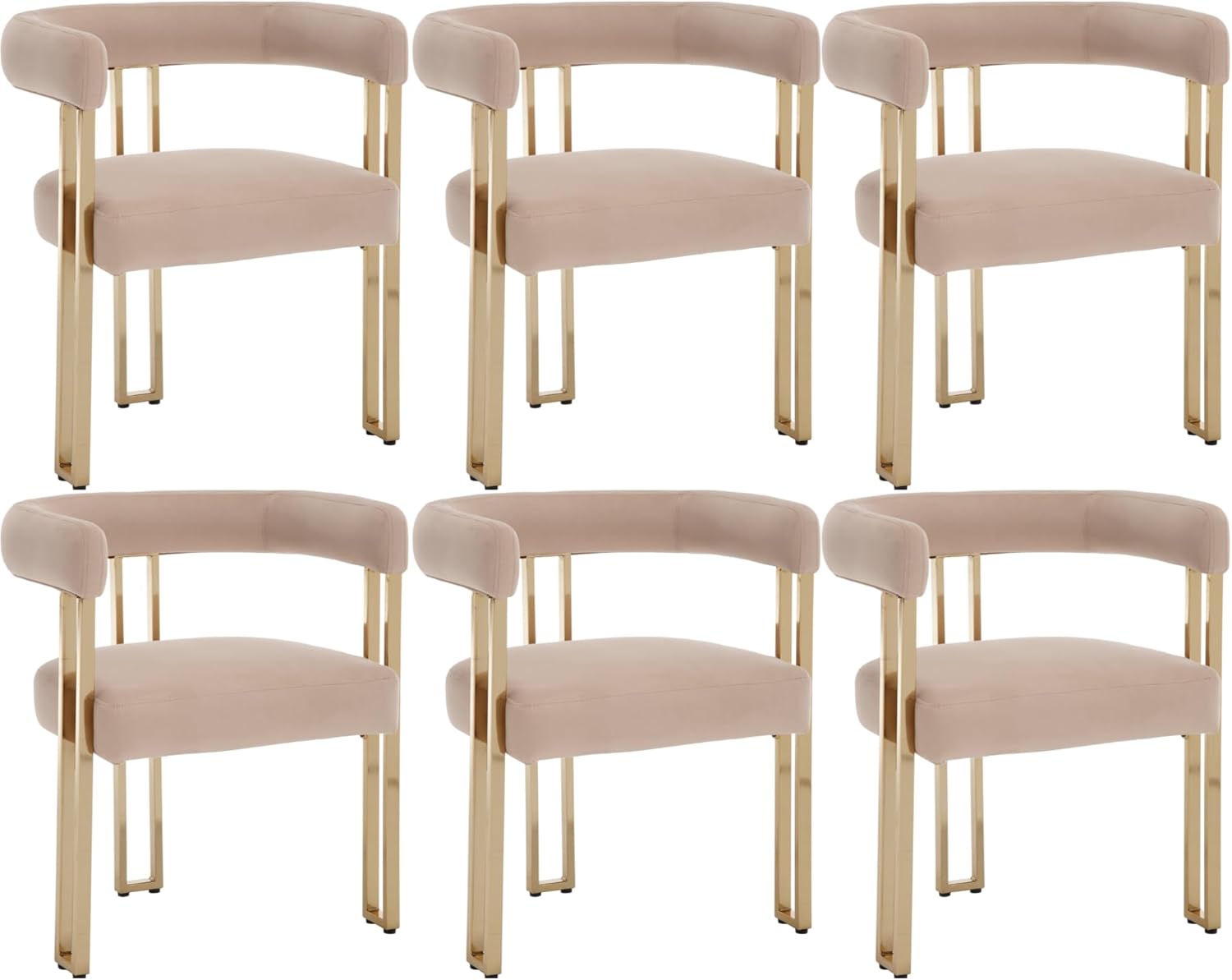 chairus Dining Chairs Set of 6, Modern Dining Chairs upholstered Kitchen Chairs Gold Metal Boucle Dining Chair with Hollow Back for Kitchen Dinning Room Restaurant - Velvet, Khaki