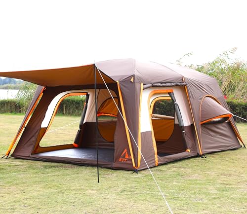 KTT Extra Large Tent 10-12-14 Person(Style-B),Family Cabin Tents,2 Rooms,3 Doors and 3 Windows with Mesh,Straight Wall,Waterproof,Double Layer,Big Tent for Outdoor,Picnic,Camping,Family Gathering