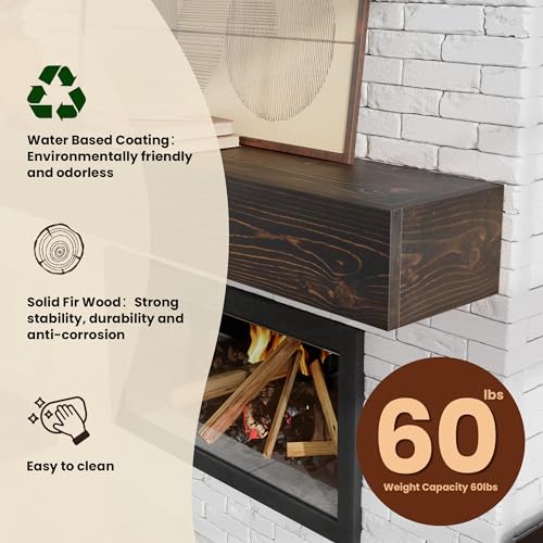 Fireplace Mantel - Floating Mantel Shelf, Wood Mantels for Over Fireplace, Wall-Mounted Mantels, Weight Capacity 60lbs, 60 X 9 X 6 inch, Oak