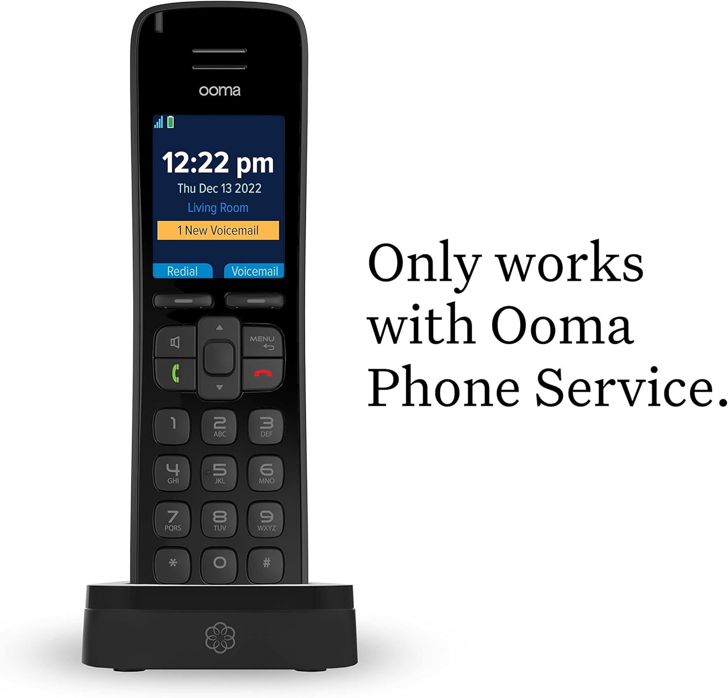 Ooma HD3 Handset cordless phone with picture caller-ID and HD voice quality, Works only with Ooma Telo VoIP free Internet home phone service.