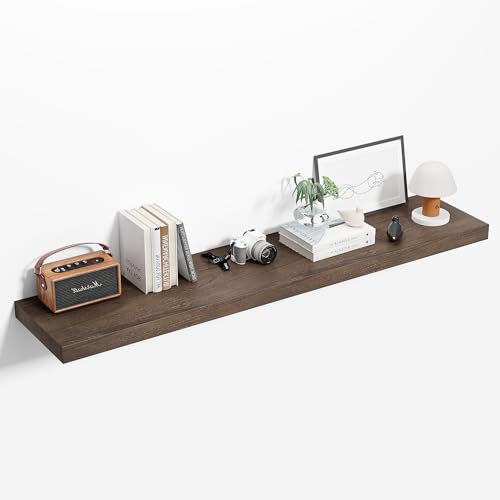 12 Inch Deep Floating Shelves Wall Mounted, 48" Long Solid Wood Hanging Shelves, Live Edge Shelves with Invisible Brackets, Large Storage Display Shelf for Bathroom, Living Room, Kitchen