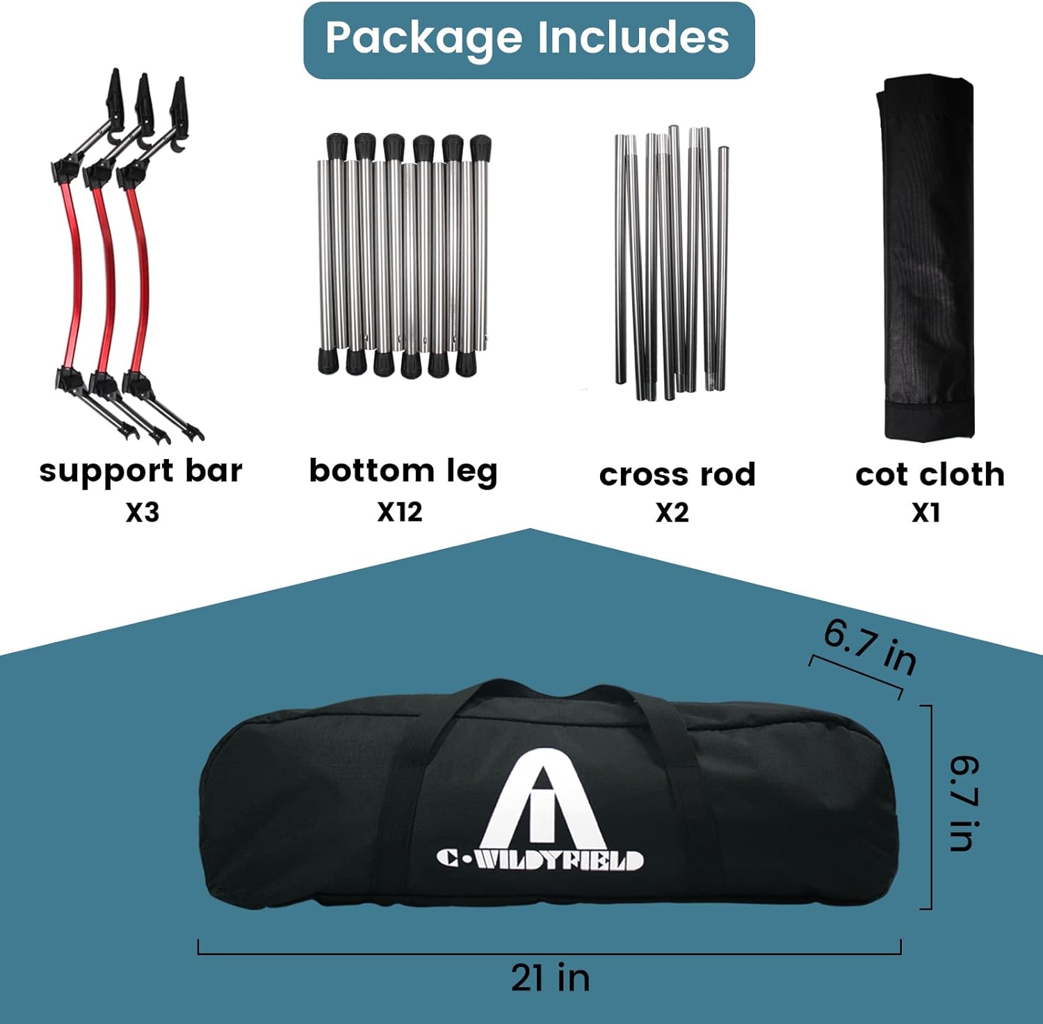 C·WILDYFIELD Camping Cot, Portable Folding Camping Cots Height Adjustable Tent Cot Heavy Duty Sleeping Cot Lightweight Ultralight Folding Bed for Adults Outdoor Overnighter Camping