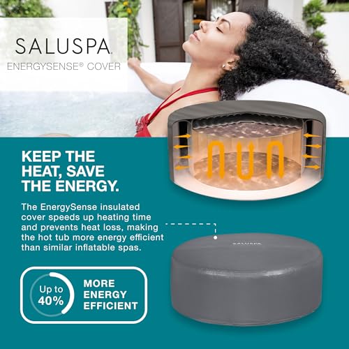 Bestway SaluSpa Cancun AirJet 2 to 4 Person Inflatable Hot Tub, 71 x 26 Inch Round Portable Outdoor Spa with 120 Soothing Jets and Cover, Gray