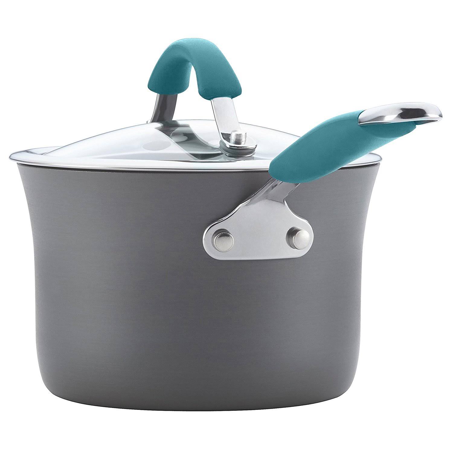Rachael Ray Cucina 87641 12-Piece Cookware Set, Gray, Agave Blue Handles