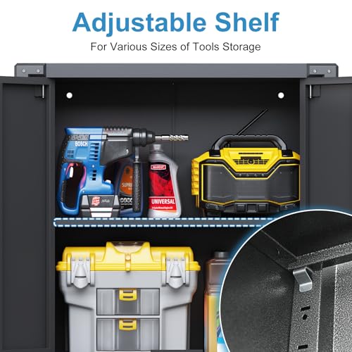 Garage Storage Cabinet Wall Cabinet with 2 Doors,Lockable Tool Cabinets Wall Mounted with Adjustale Shelves,Heavy Duty Steel Hanging Cabinets for Warehouse Kitchen Laundry,Assembly Required
