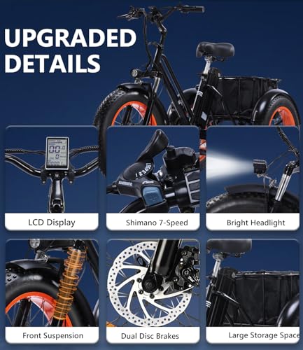 Electric Tricycle for Adults, Peak 750W/500W, Electric Trike, 20"x4.0" Folding Fat Tire 3 Wheel Electric Trike, Max 20MPH,with Large Basket and 48V 15/13 Ah Removable Battery