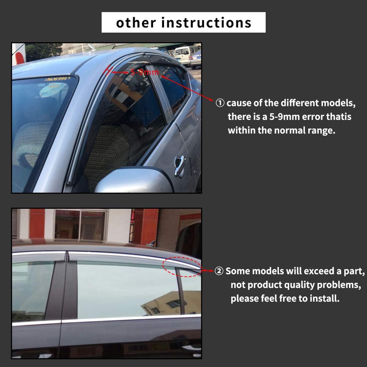 Side Window Deflectors for Audi Q5 2010-2018 4PCS Car Window Visor Sun Rain Smoke Vent Shade Tape-On Outside Visors