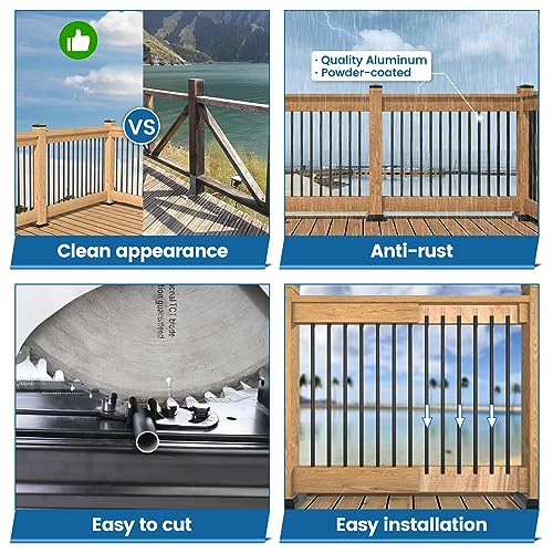 Muzata 50Pack 26" Aluminum Deck Balusters Round Black Deck Railing Stair Porch Staircase Spindles 3/4" Diameter Hollow for Wood and Composite Deck, WT02