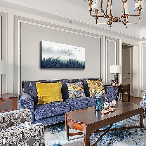 Landscape painting wall decor Canvas Wall Art for Living Room - Misty Forests of Evergreen Coniferous Trees in an Ethereal Landscape - Modern Home Decor Framed Ready to Hang bedroom decoration