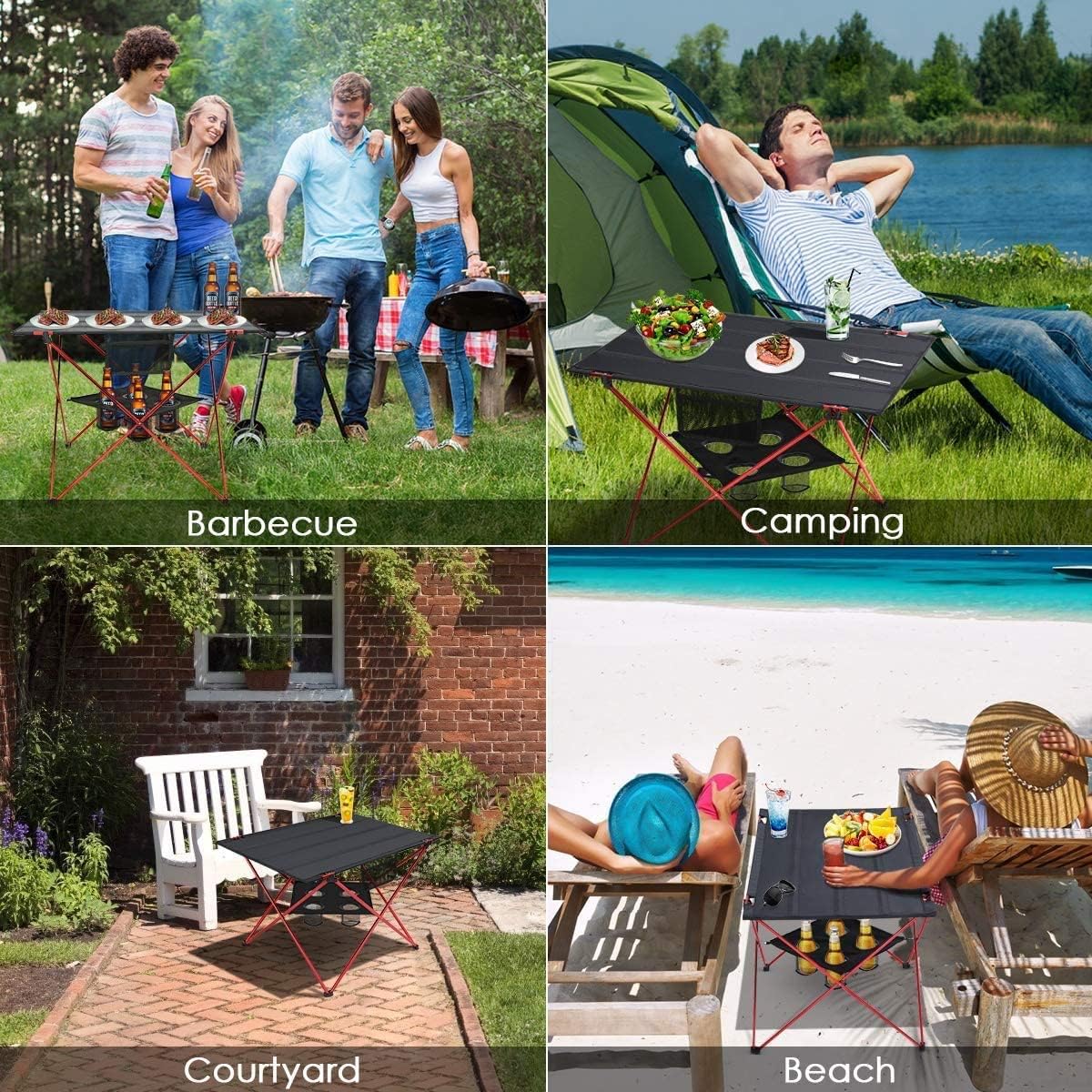 Outdoor Folding Camping Table Lightweight: Portable Camp Table with Cup Holders and Carrying Bags Outside Camping Tables That Fold Up Lightweight for Outdoor Picnic Beach Hiking Travel Fishing Medium