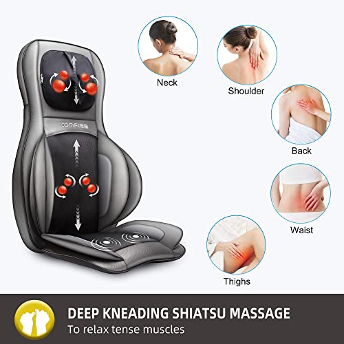 COMFIER Shiatsu Neck Back Massager with Heat, 2D ro 3D Kneading Massage Chair Pad, Adjustable Neck Massage,Seat Massager for Full Body Relaxation, Christmas Gifts for Dad Mom Women Men,Dark Gray