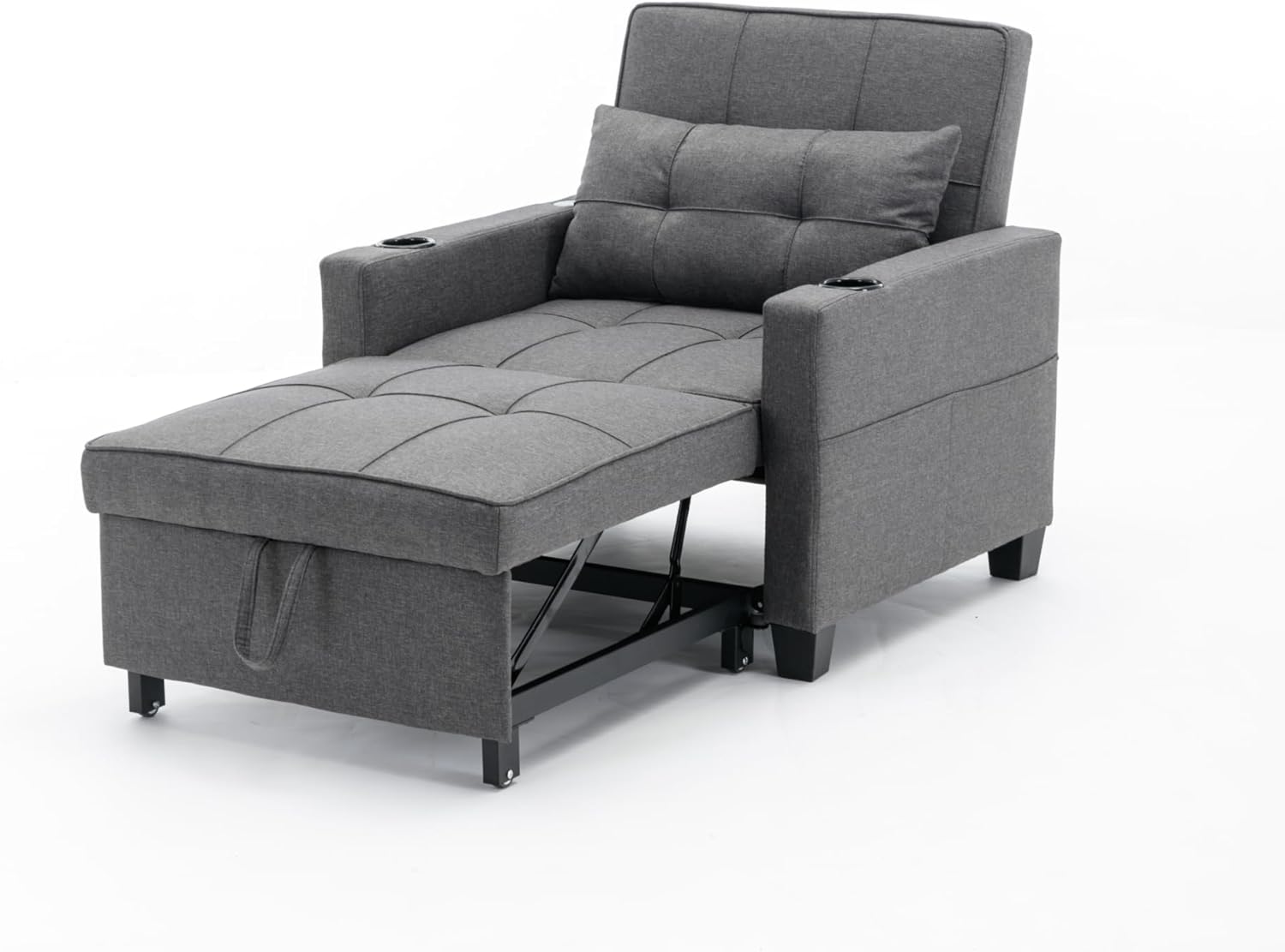 Futon Chair Bed Convertible Chair 3-in-1 Pull Out Sleeper Chair Beds with USB Ports,Wear-resistant and Anti-scratch, Armchair Bed Sleeper for Living Room (Dark Grey Linen)