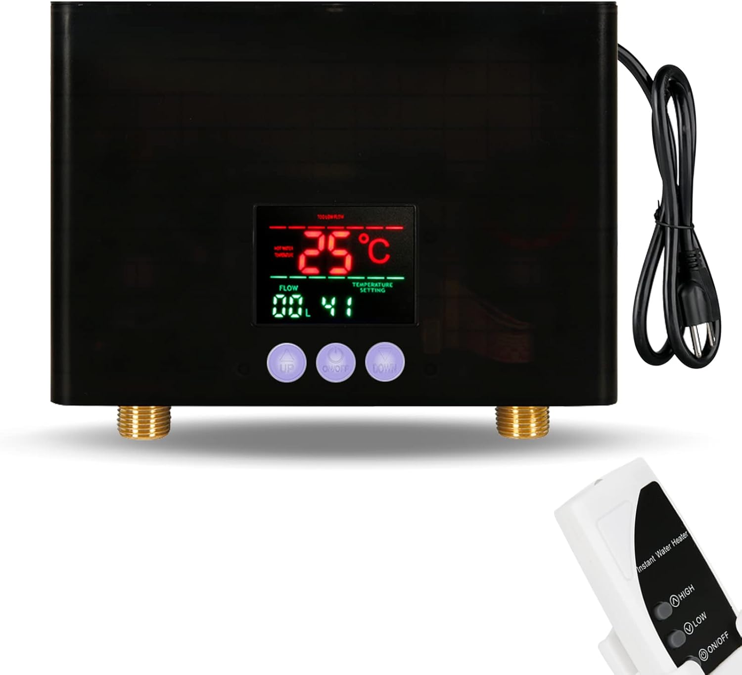 Adasea Tankless Water Heater, 3000W Mini Electric Instant Hot Water Heater with LED Display, 110V on Demand Water Heater with Remote Control (Black)