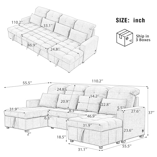 Oversized U-Shaped Sectional Sofa Couch Plush Corduroy Upholstered Modular Deep Seat Sofa&Couch Sectional W/Right Facing Chaise Lounge and 7 Toss Pillows for Home Apartment Living Room Furniture Sets