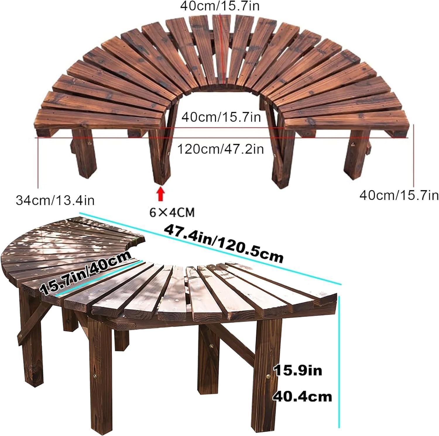 Tree Bench Wrap Around Tree Bench - Wooden Outdoor Curved Bench Semicircular Curved Garden Bench for Park Yard Patio Deck Lawn, Bearing Capacity MAX 550Lbs