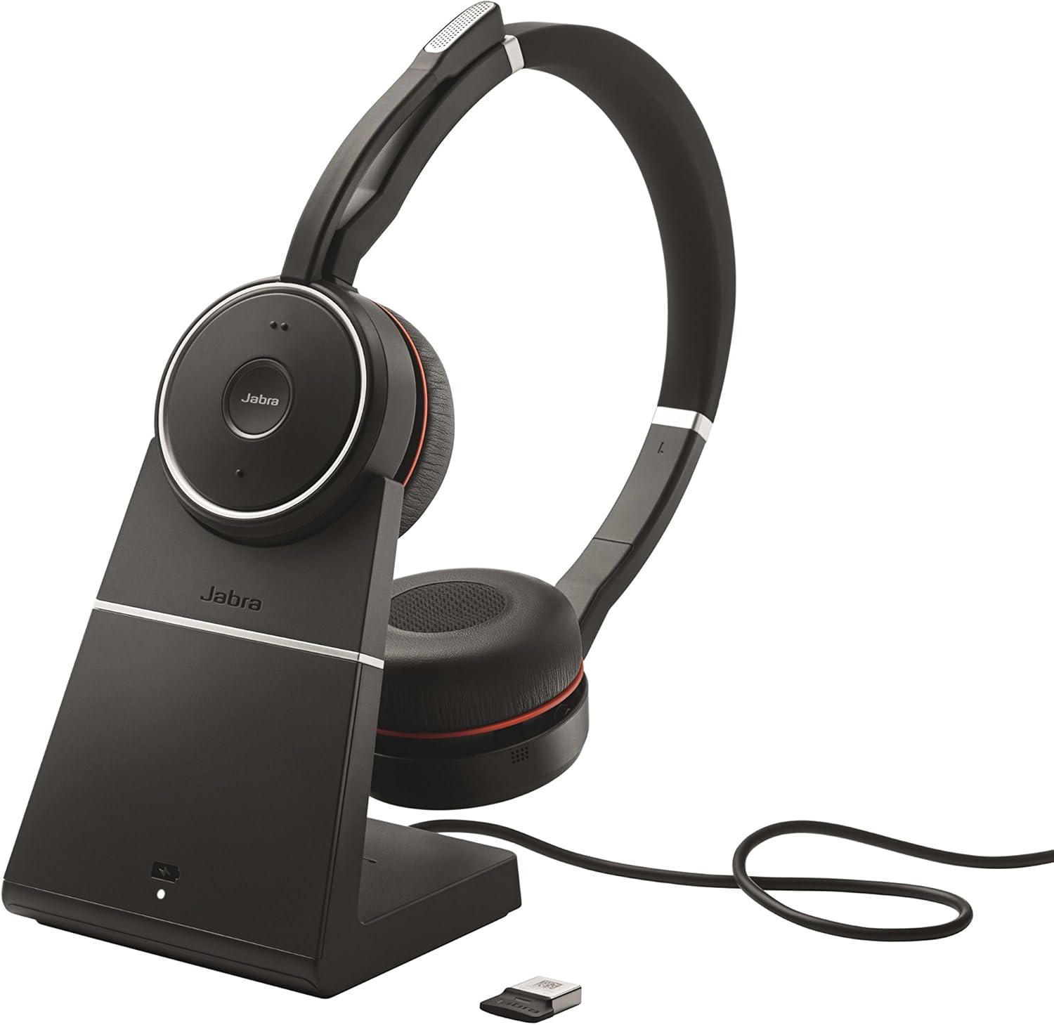 Jabra Evolve 75 UC Stereo Wireless Bluetooth Headset / Music Headphones Including Link 370 (U.S. Retail Packaging), Black
