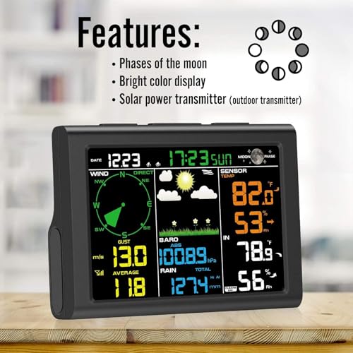 Sainlogic Professional WiFi Weather Station with Outdoor Sensor, Internet Wireless Weather Station with Rain Gauge, Weather Forecast, Wind Gauge, Wunderground, Black