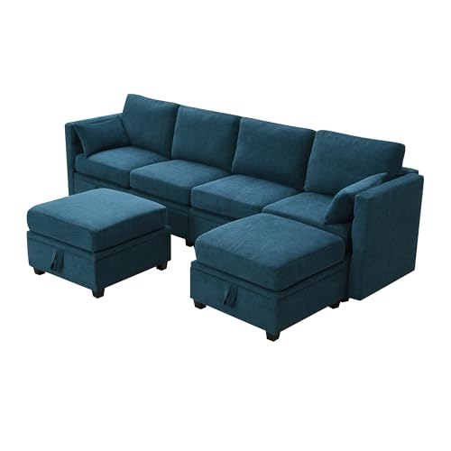 Harper & Bright Designs 109” Sectional Sofa, 6-seat Chenille Modern U-Shaped Reversible Sofa Couch Sets with Storage Seats, Adjustable Armrests and Backrests for Living Room, Apartment, Office (Grey)