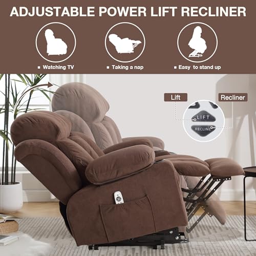 Electric Power Lift Recliner Chair - Reclining Chairs with Massage and Heat for Elderly, Boy Lazy Electric Recliner Chairs for Adults with Side Pockets, USB Charge Port, Remote Control (Velvet, Grey)