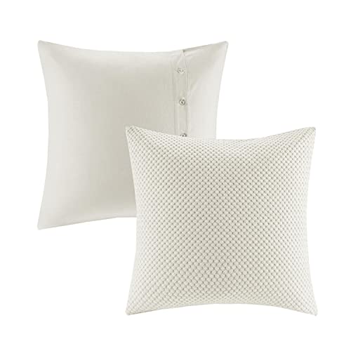Madison Park King Comforter Set Clipped Jacquard Stripes with Buttons Boho Comforter for a King-Size Bed, Cotton Oversized Comforters with Removable Cover Boho Bedding, King Ivory 9 Piece