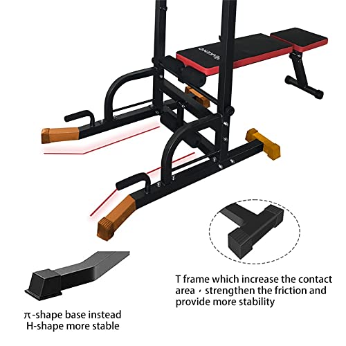 Multifunction Power Tower with Bench Pull Up Bar Dip Station for Home Gym Squat Rack Adjustable Workout Strength Training Home Fitness Equipment 440LB
