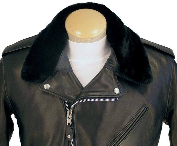 Schott NYC Mens 618M Perfecto Black Synthetic Mouton Fur Collar