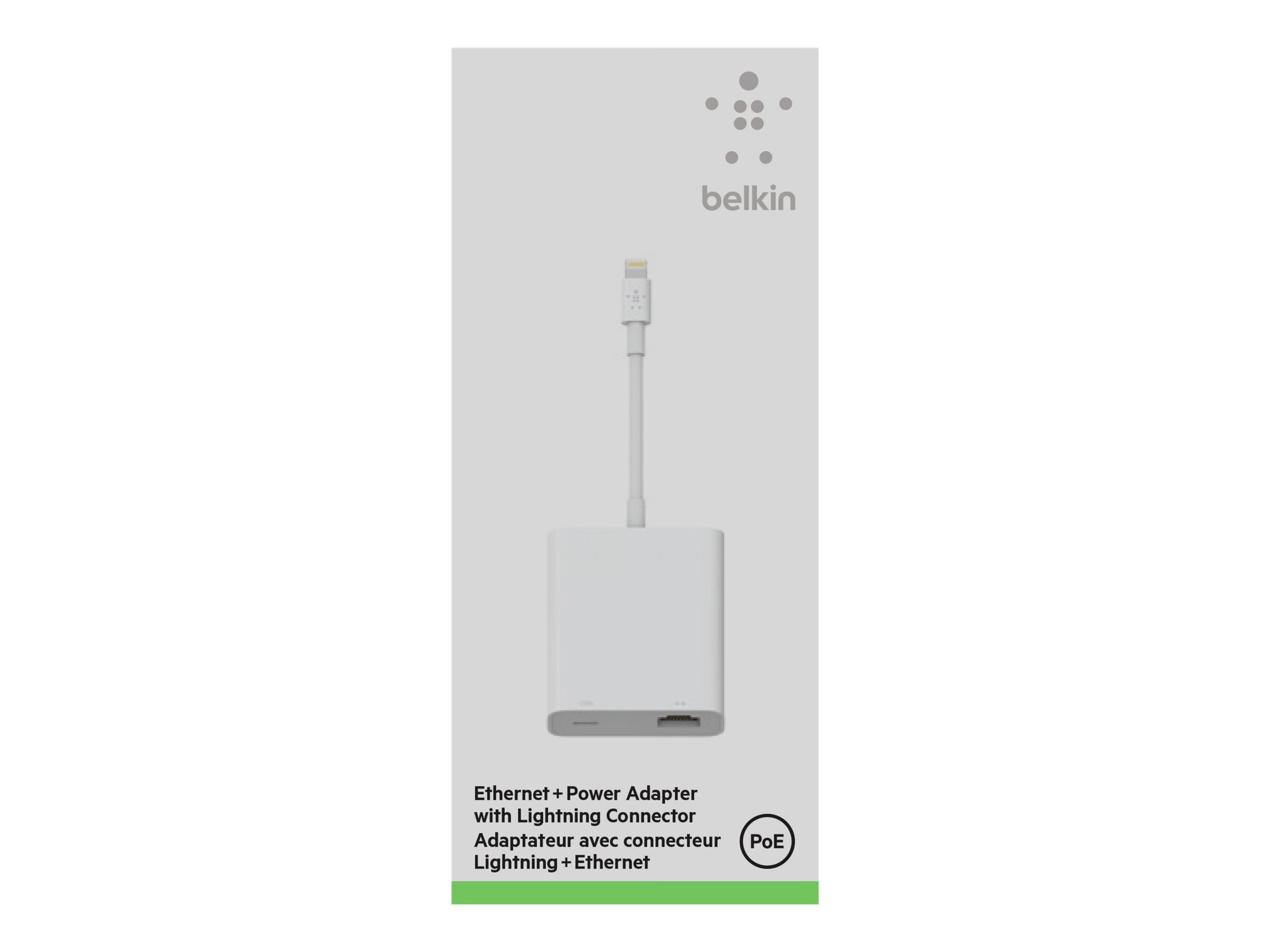 Belkin - Network adapter - Lightning - Gigabit Ethernet (PoE) x 1 - for Apple 10.5-inch iPad Pro; 12.9-inch iPad Pro; 9.7-inch iPad; 9.7-inch iPad Pro; iPad Air 2