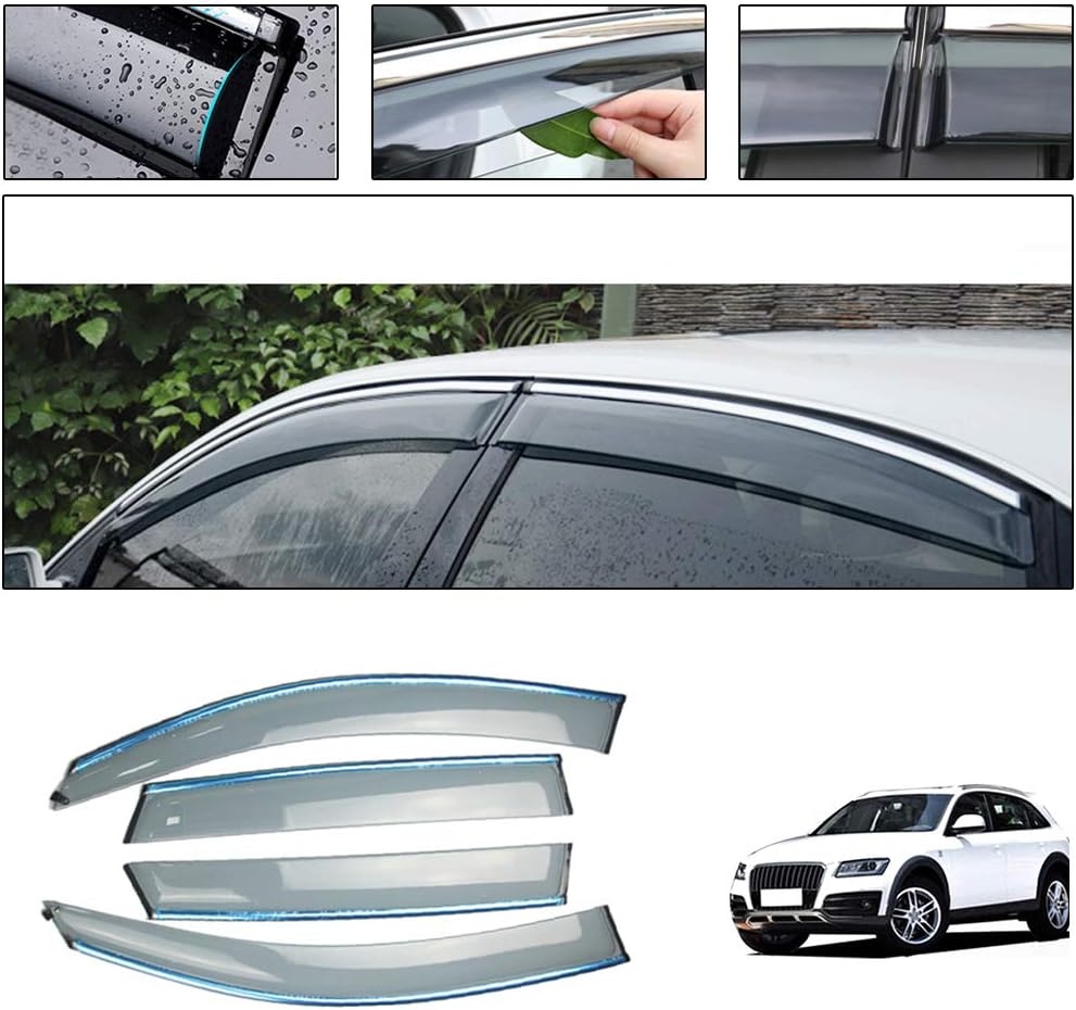 Side Window Deflectors for Audi Q5 2010-2018 4PCS Car Window Visor Sun Rain Smoke Vent Shade Tape-On Outside Visors