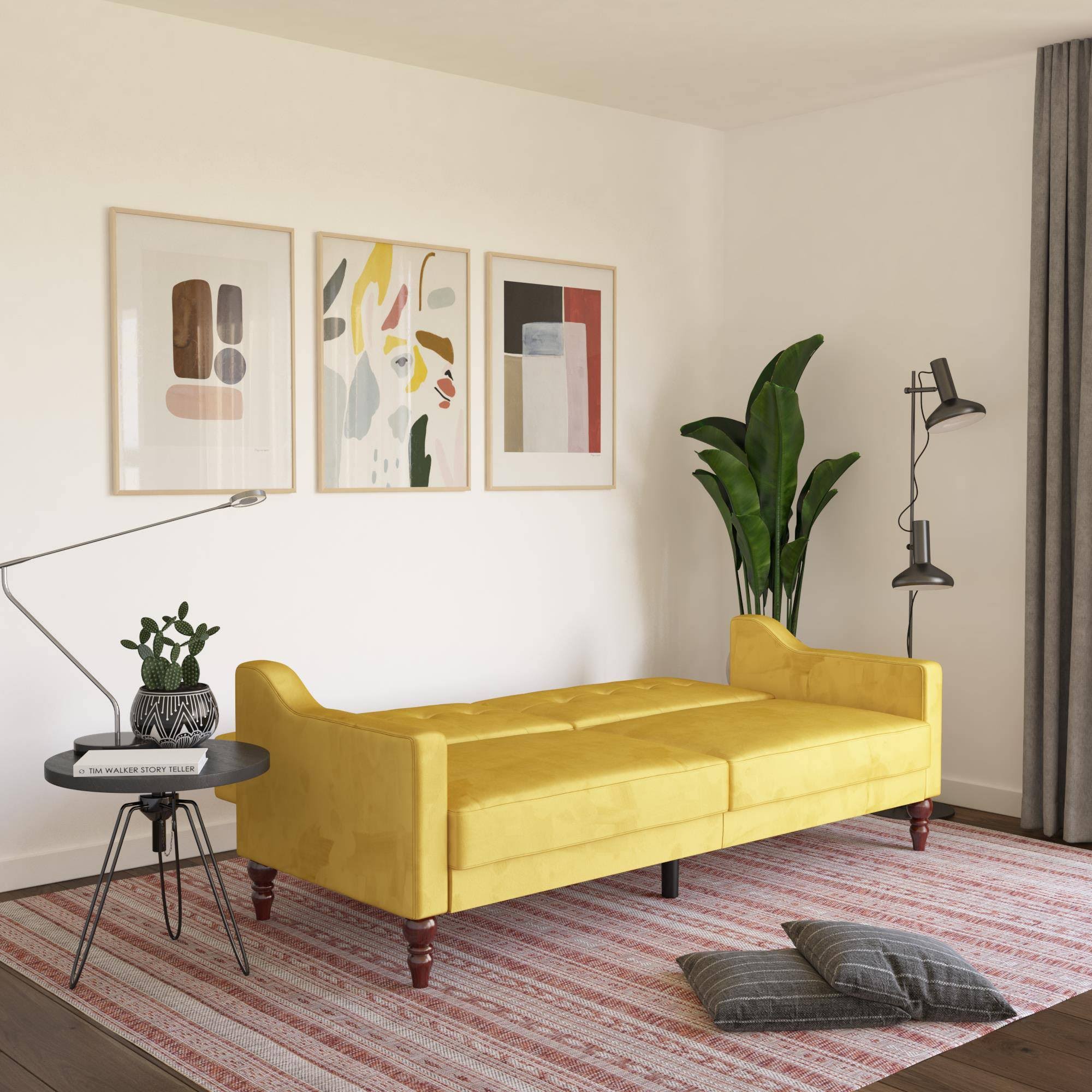 Novogratz Beatrice Coil Futon Convertible Sofa Bed u0026 Couch - Mustard