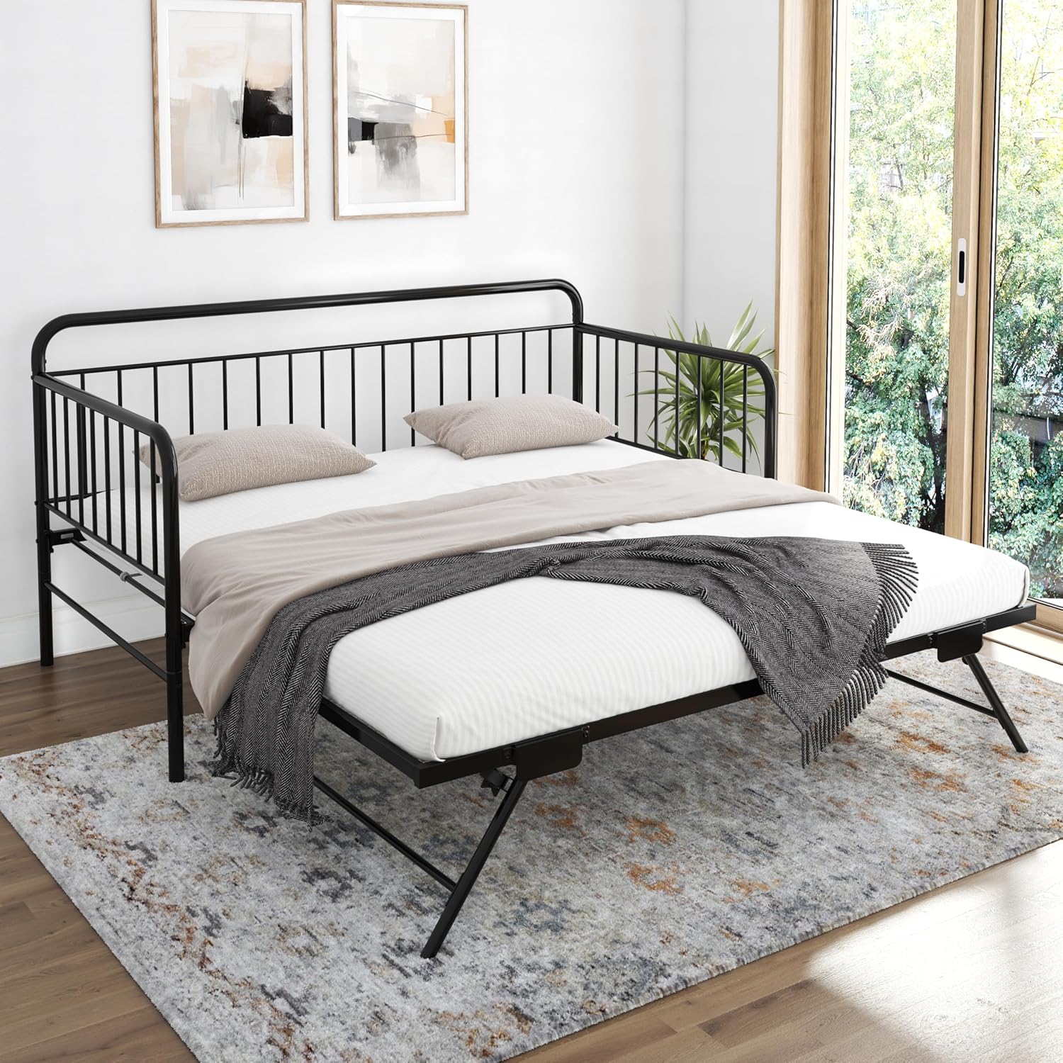 DHP Oddny Metal Daybed with Pop Up Trundle Bed, Twin, Black
