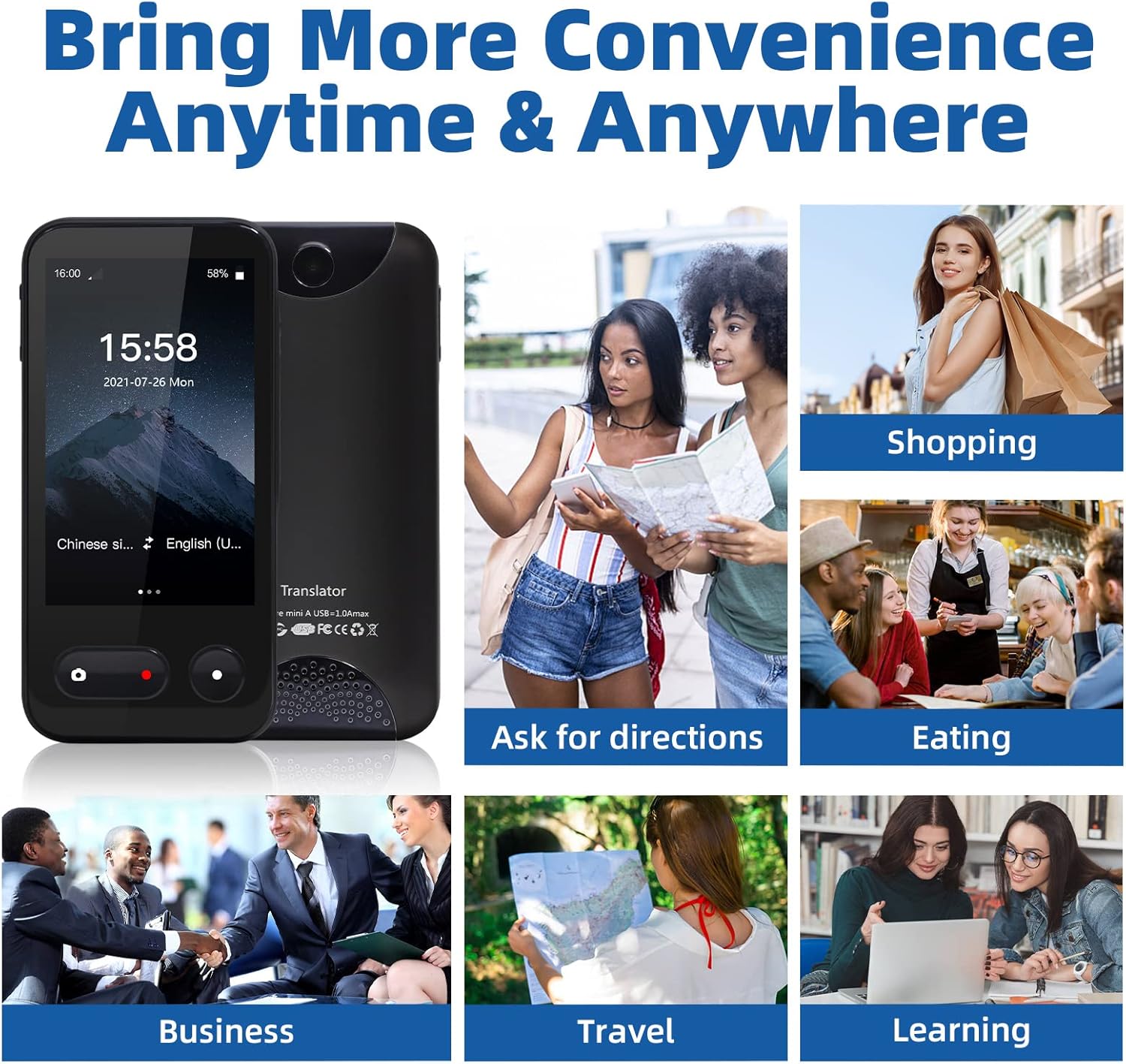Language Translator Device,138 Language Portable Instant Two-Way Language Translator Support SIM/WiFi/Images/Recording/Traffic Recharge Smart Tranlator Device