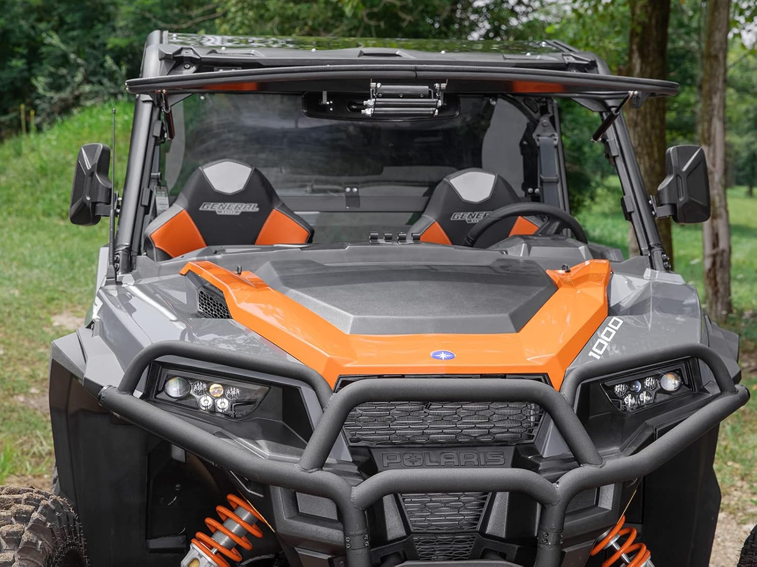 SuperATV Scratch Resistant 3-in-1 Flip Windshield for 2016+ Polaris General 1000/2017+ Polaris General 4 | 1/4 Thick Polycarbonate 25X Stronger than Glass | Can be set to Open, Vented, or Closed!